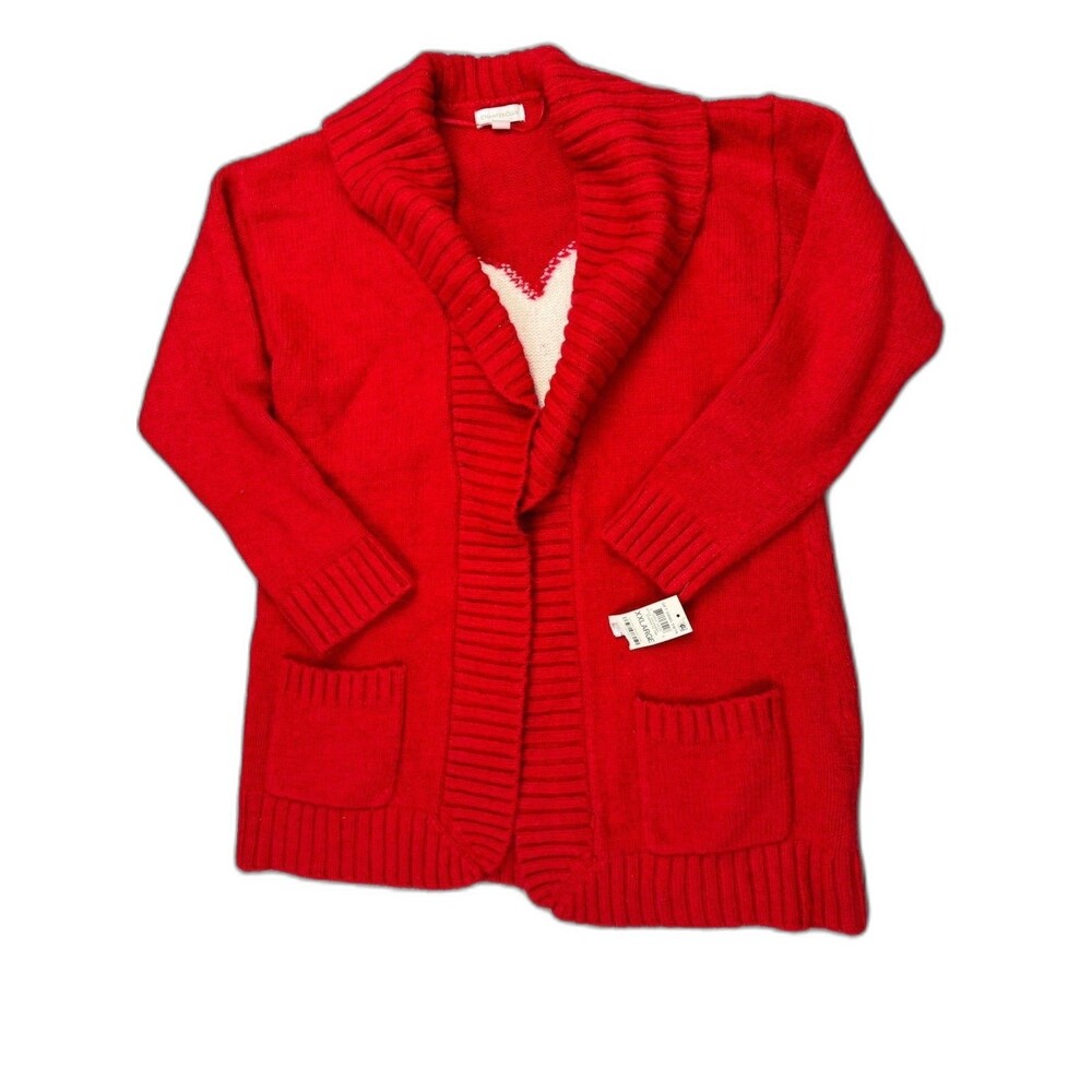 Charter Club Size XL Womens Sweater Cardigan Open Front Shawl Collar Red Heart